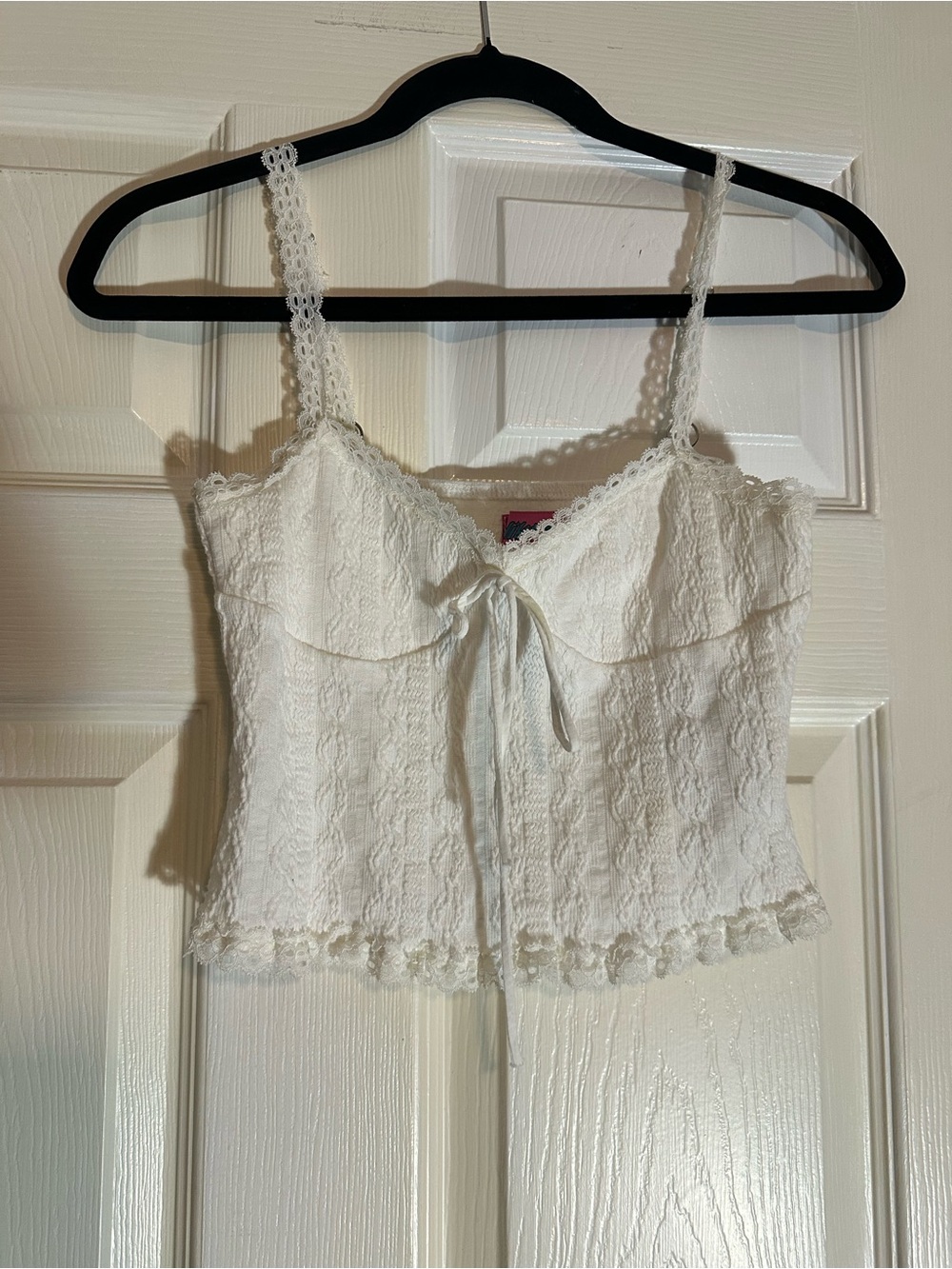 Edikted White Lace Cami Crop Top with Tie Front